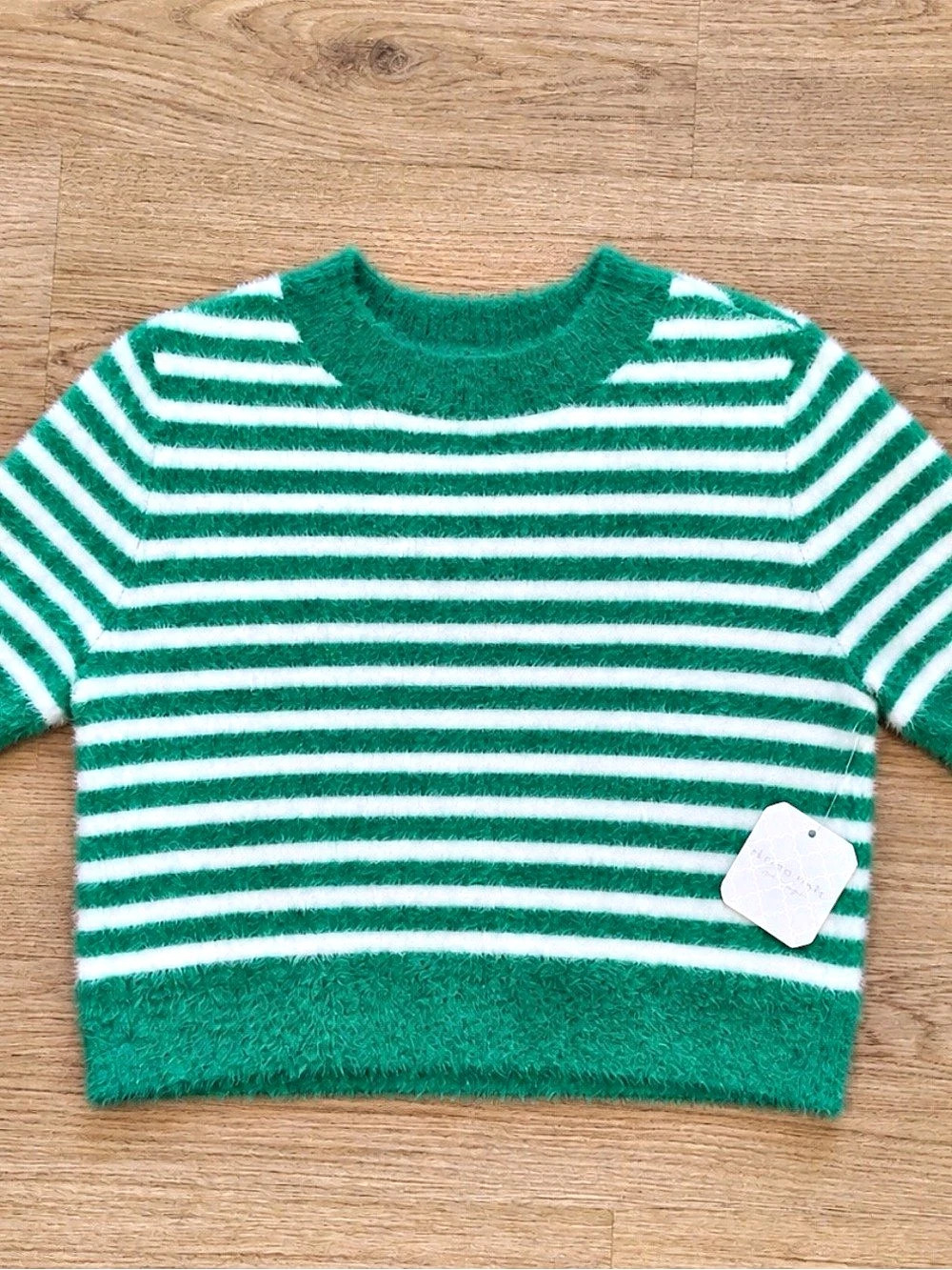 Altar'd State B242928-STRIPE Striped Sweater in Green & White Size Medium NWT
